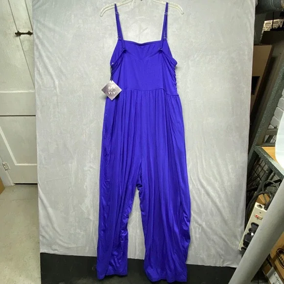 Ava & Viv Womens Purple Smocked Wide Leg Jumpsuit Plus Size 2X - Picture 11 of 16